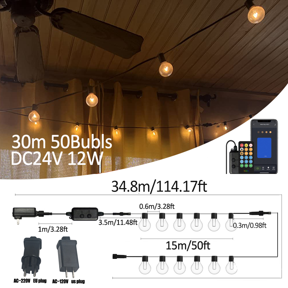 Smart Garden Led Lights - Lampu LED String G40 Smart Outdoor